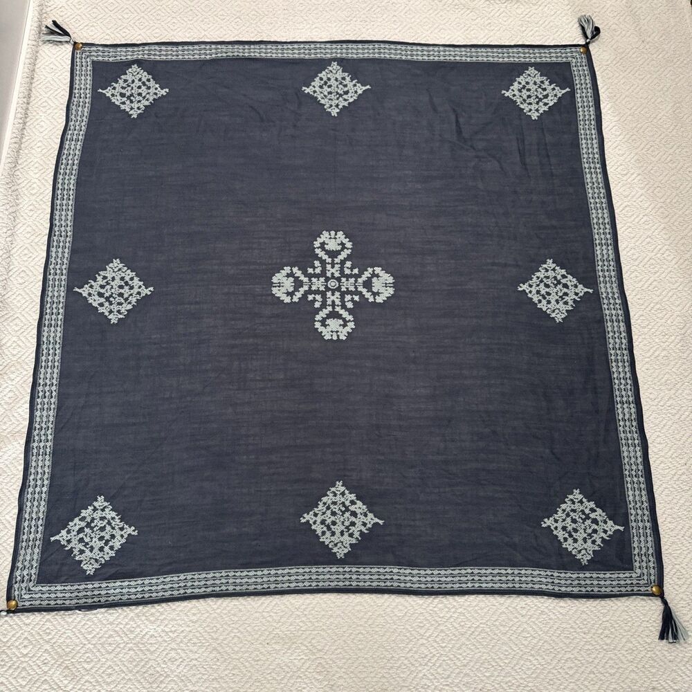 Pure Jill J. Jill Embroidered Cotton Square Scarf with Tassels